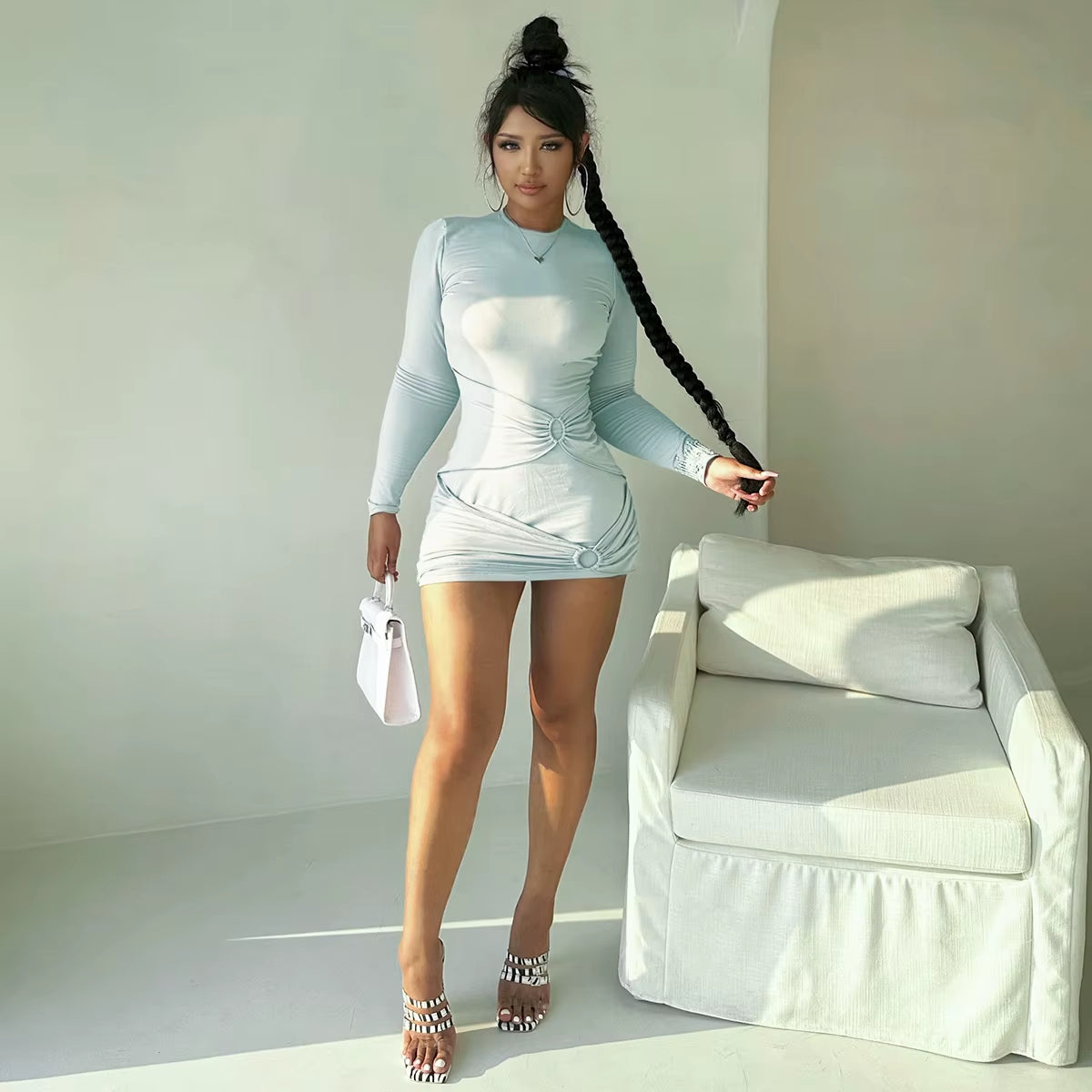 Women Long Sleeve Mini Dress Bodycon Sexy Party Elegant Streetwear Club Wear Clothes