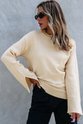 Solid Textured Knit Split Cuff Drop Shoulder Sweat
