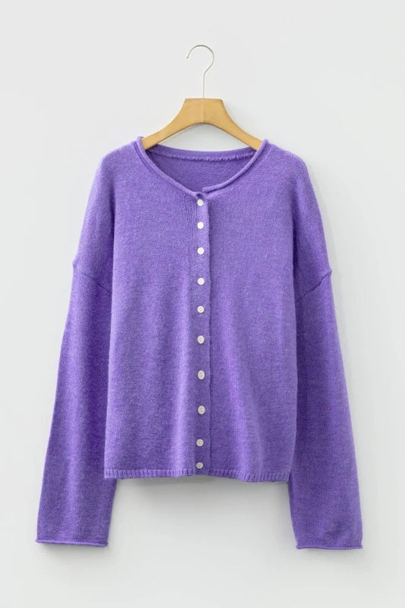 Solid Knit Button-Up Drop Shoulder Sweater Cardiga