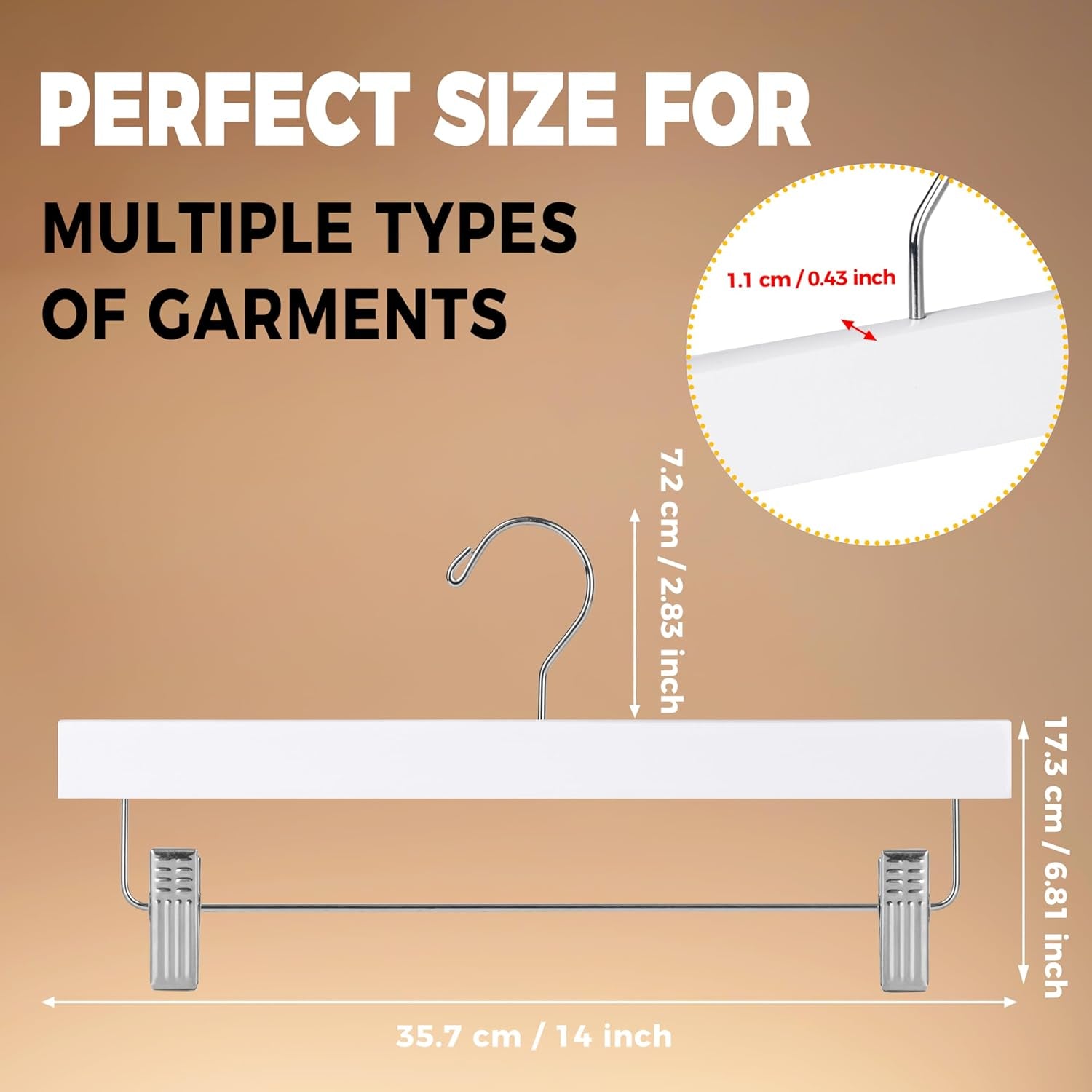 Wooden Pants Hangers - 20-Pack Swivel Hook Cloth Hanger Set - Lotus Wood Skirt, Pant, Shorts and Slack Hangers with Adjustable Clip – White Clothing Hanger (White, 20)