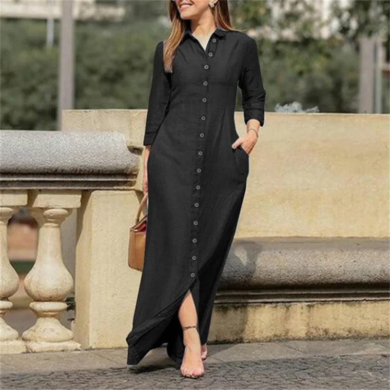 2023 Autumn Elegant Women'S Denim Dress Long Sleeve Buttons Shirt Long Dress Female Fashion New Elegant Casual Ladies Clothes