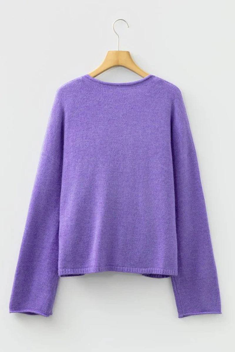 Solid Knit Button-Up Drop Shoulder Sweater Cardiga