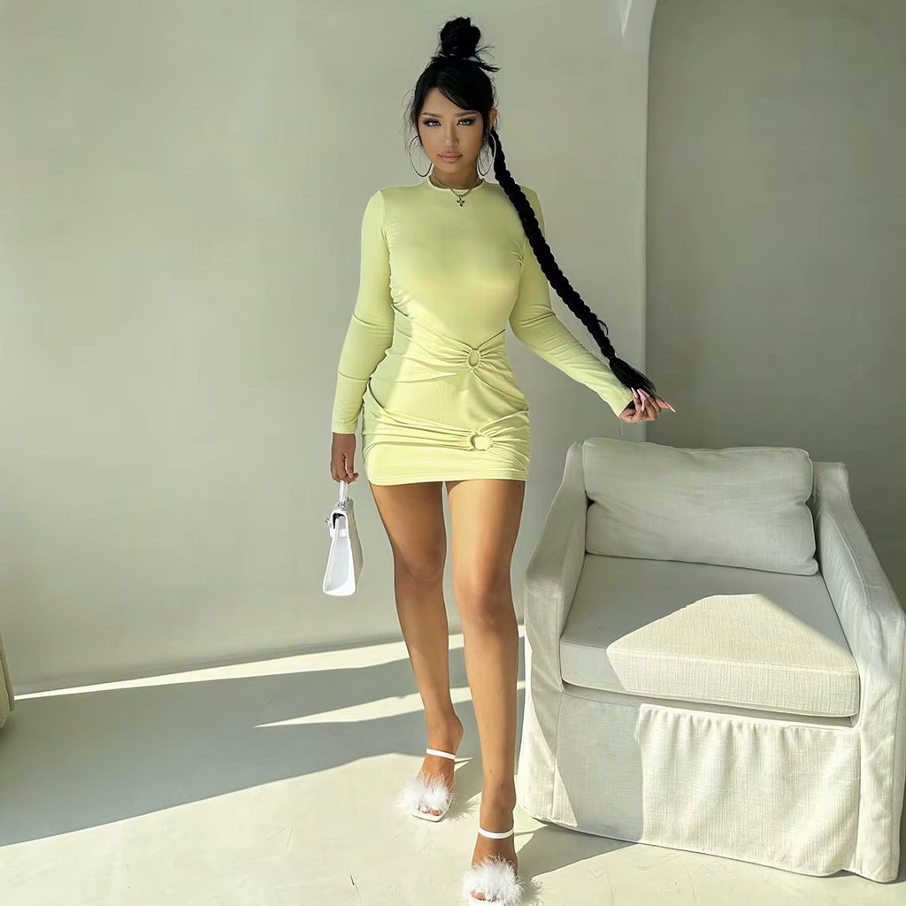 Women Long Sleeve Mini Dress Bodycon Sexy Party Elegant Streetwear Club Wear Clothes